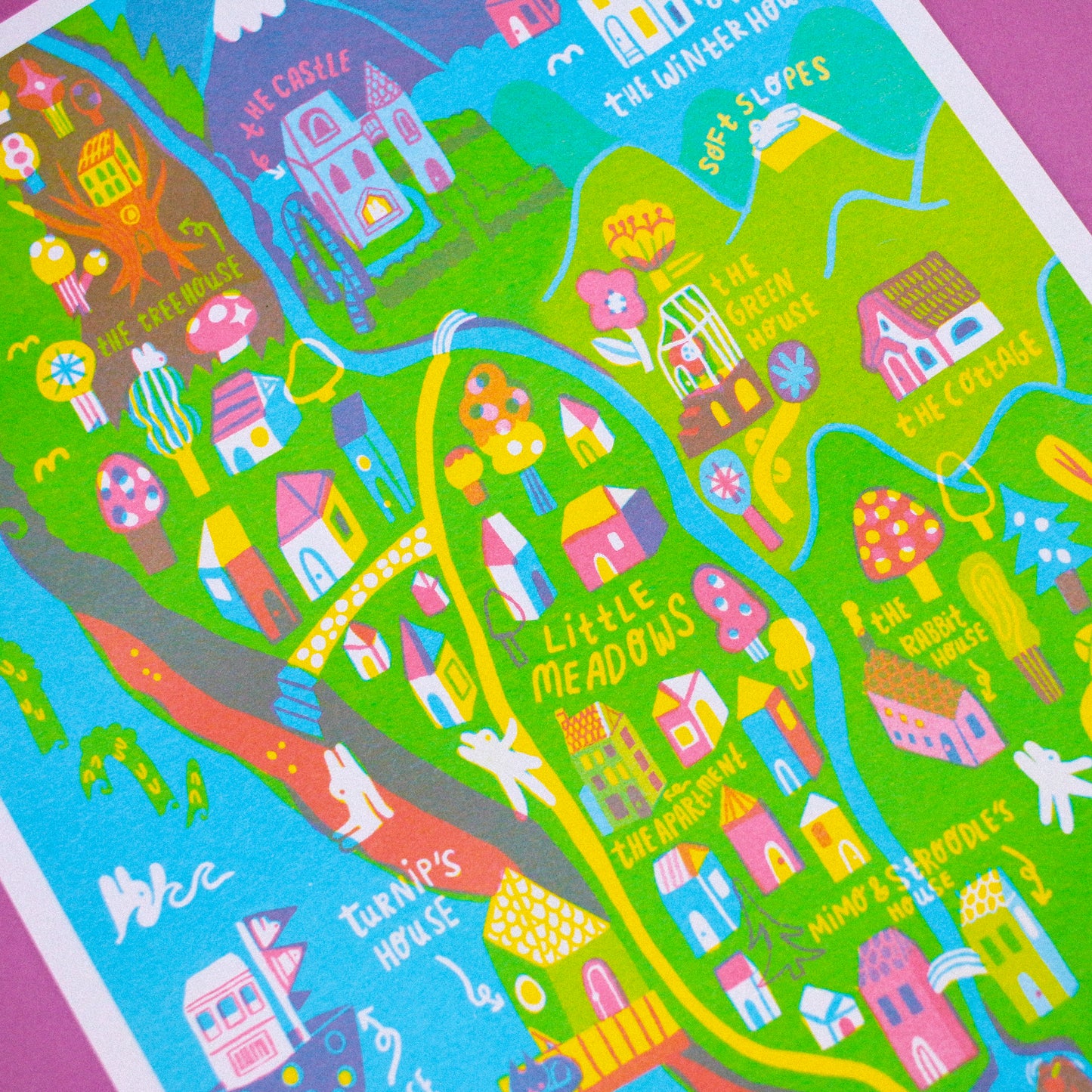 Odd Rabbit Town Map Risograph Print ~ 7x10