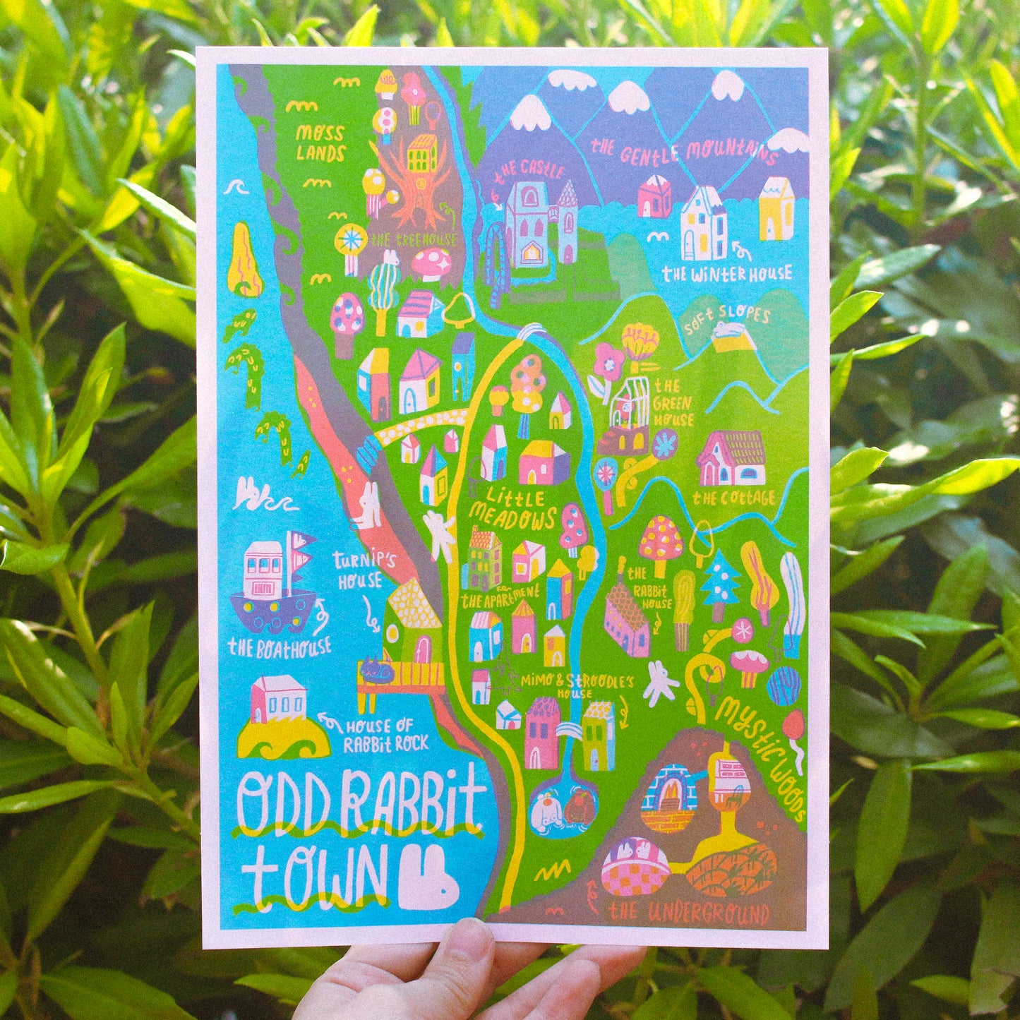 Odd Rabbit Town Map Risograph Print ~ 7x10