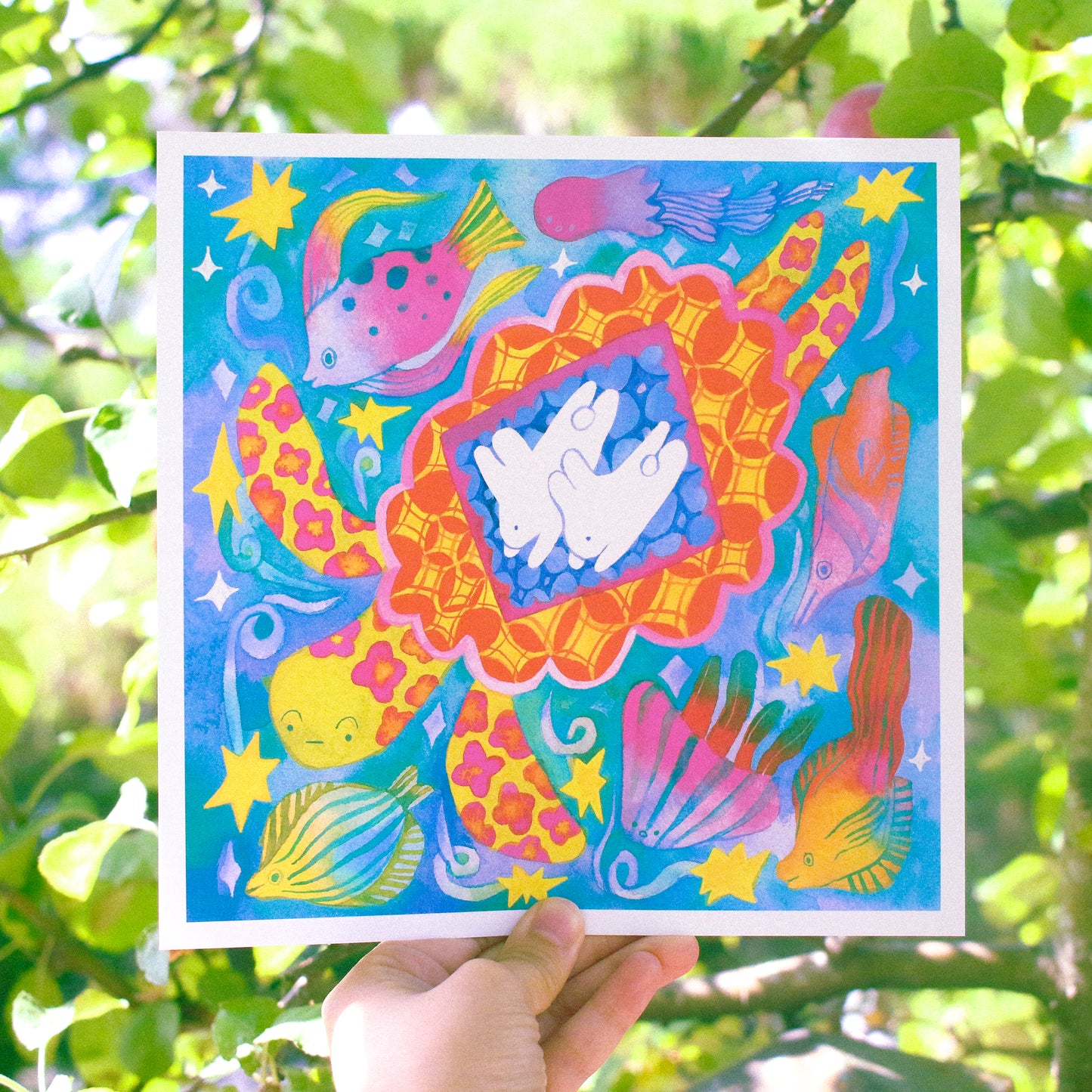 'Into the Ocean with the Sea Turtle' Art Print ~ 8x8