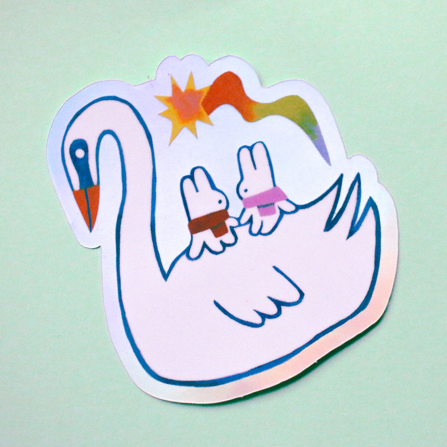 'Swan Ride' Holographic Vinyl Sticker