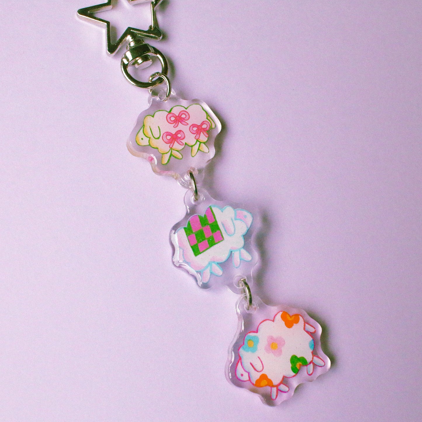'Three Well Dressed Sheep' Glitter Acrylic Charm