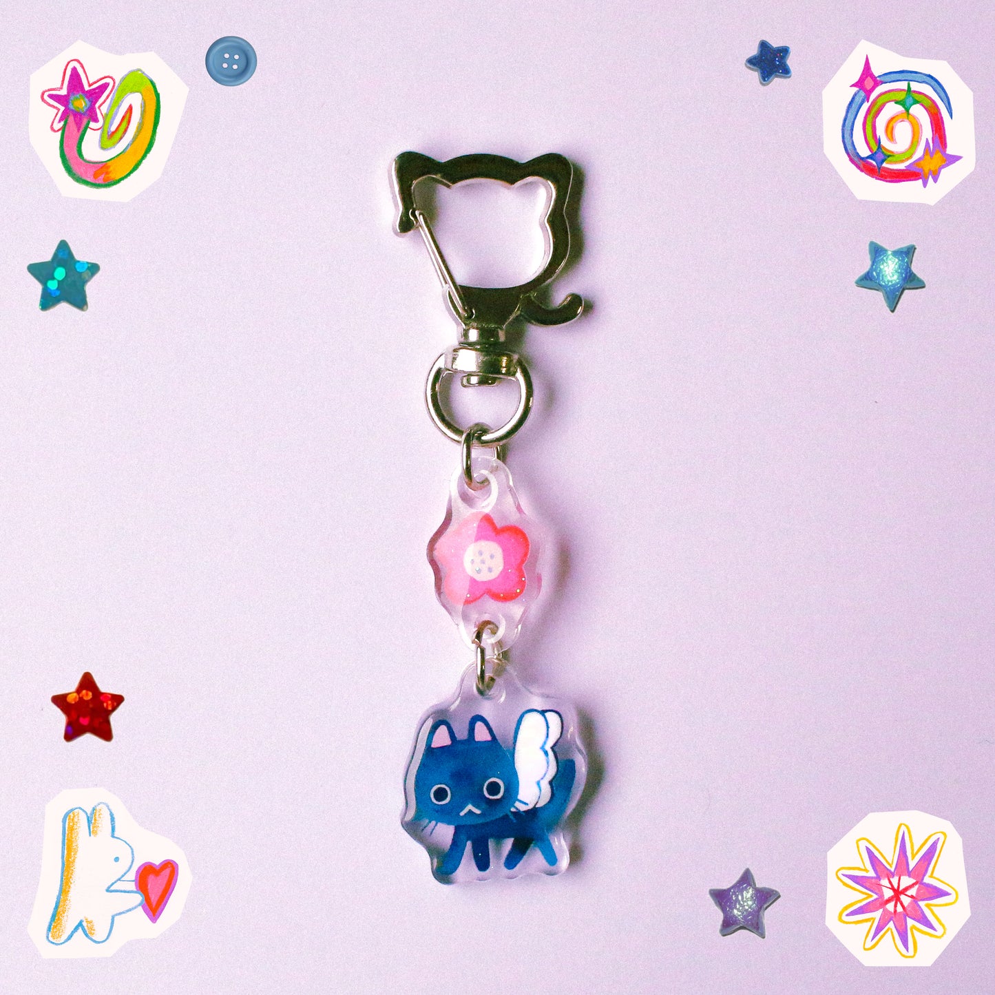 'Maebee & the Pink Flower' Glitter Acrylic Charm