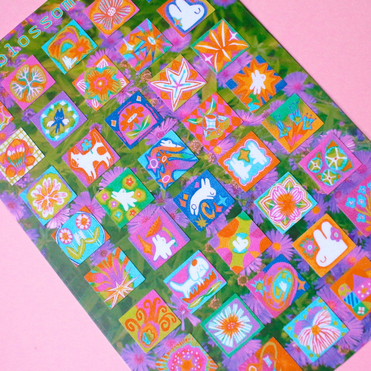 'Odd Blossoms' Frosted Glitter A6 Sticker Sheet