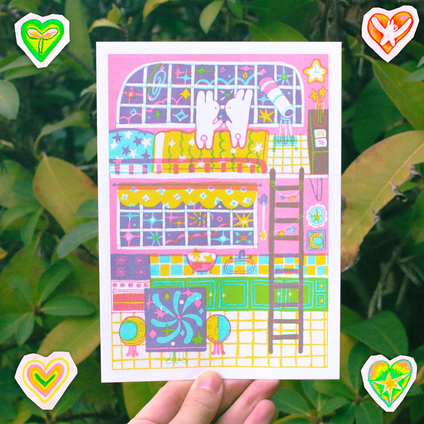 SET OF 4 ~ 'Our Room' 5x7 Risograph Prints