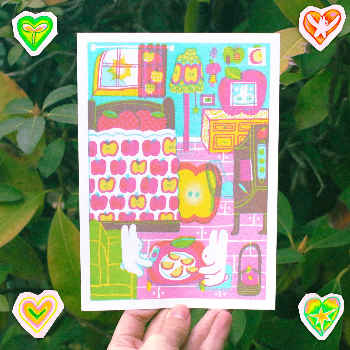SET OF 4 ~ 'Our Room' 5x7 Risograph Prints