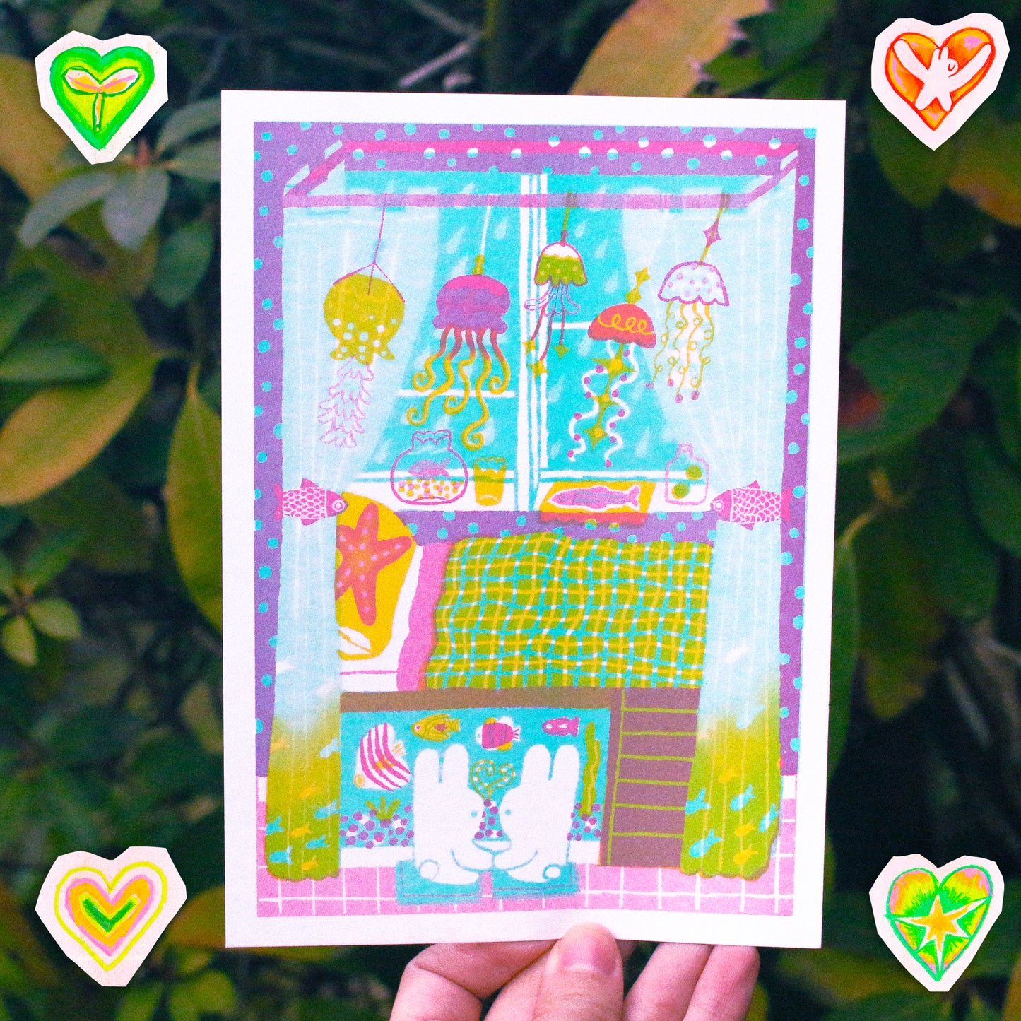 SET OF 4 ~ 'Our Room' 5x7 Risograph Prints
