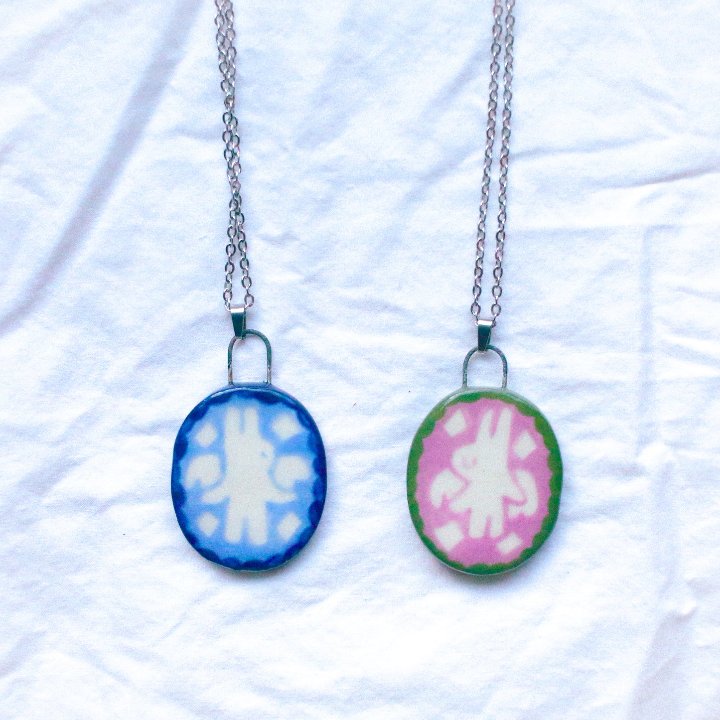 SET OF 2 'Bunny Angels' Handmade Ceramic Necklaces