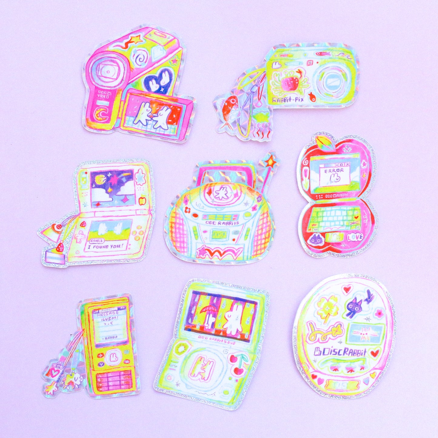 PACK OF 8 ~ Rabbit Retro Tech Small Vinyl Stickers