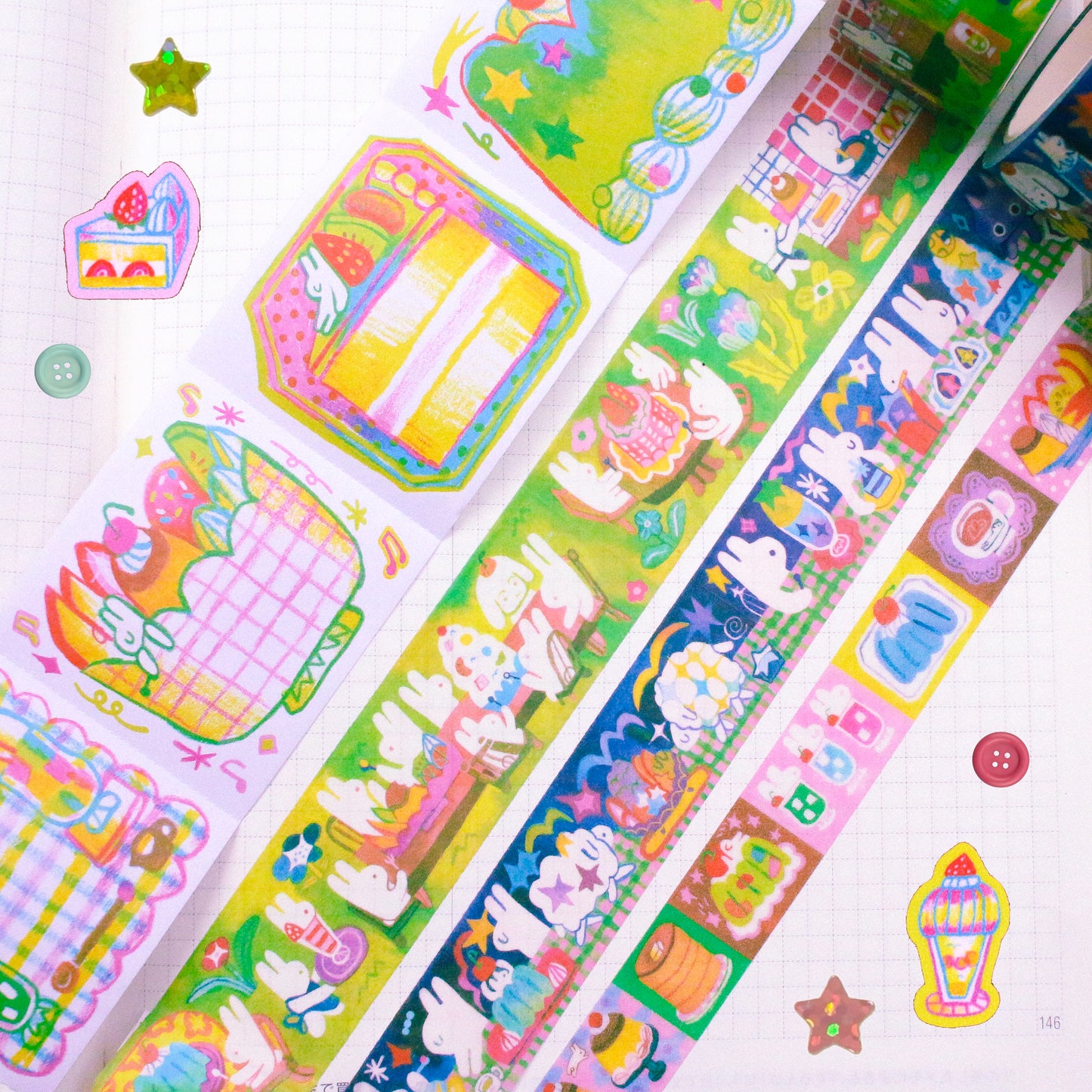 SET OF 4 ~ Odd Rabbits Washi (And Memo) Tape