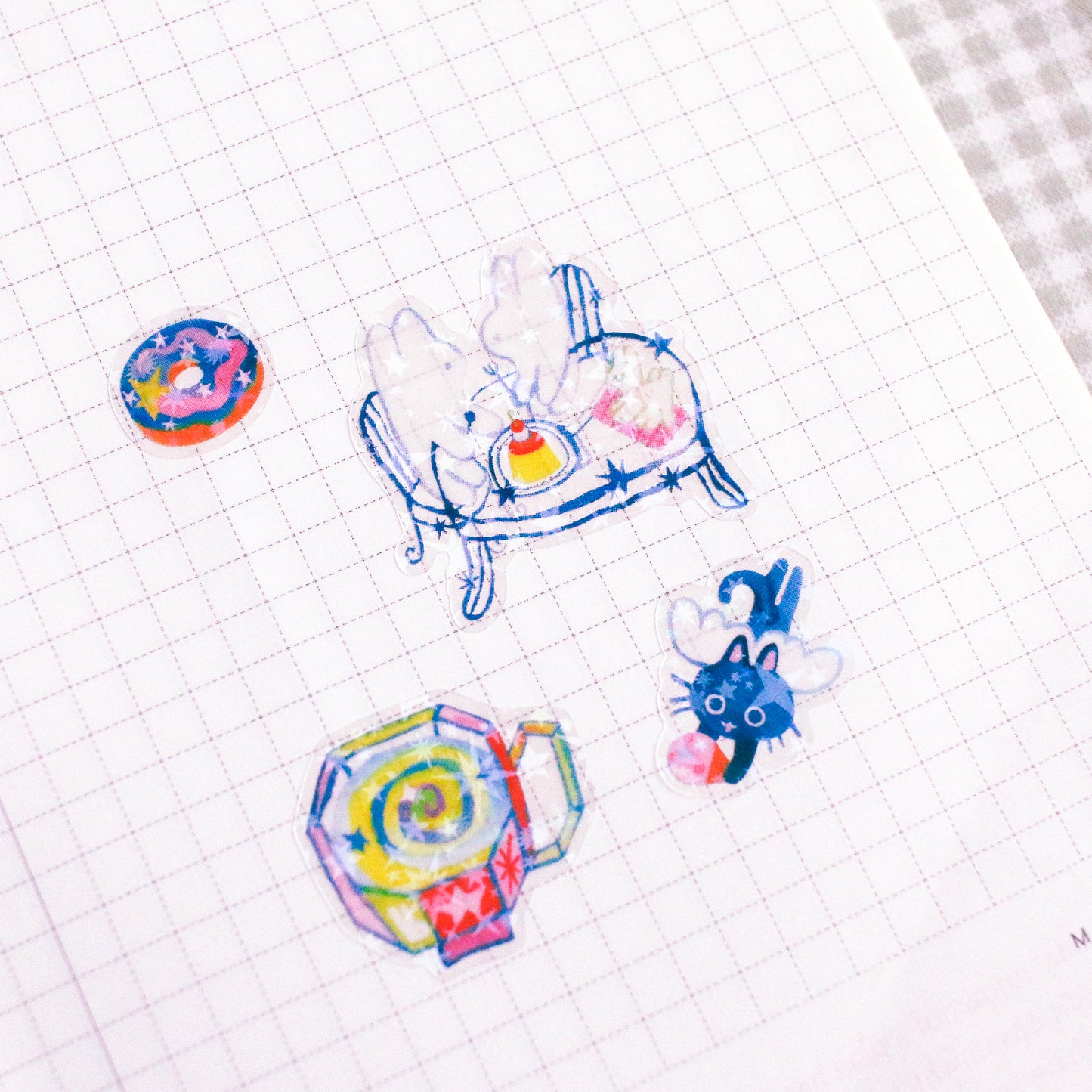 'Cosmic Cafe' Star Holo Transparent A6 Sticker Sheet