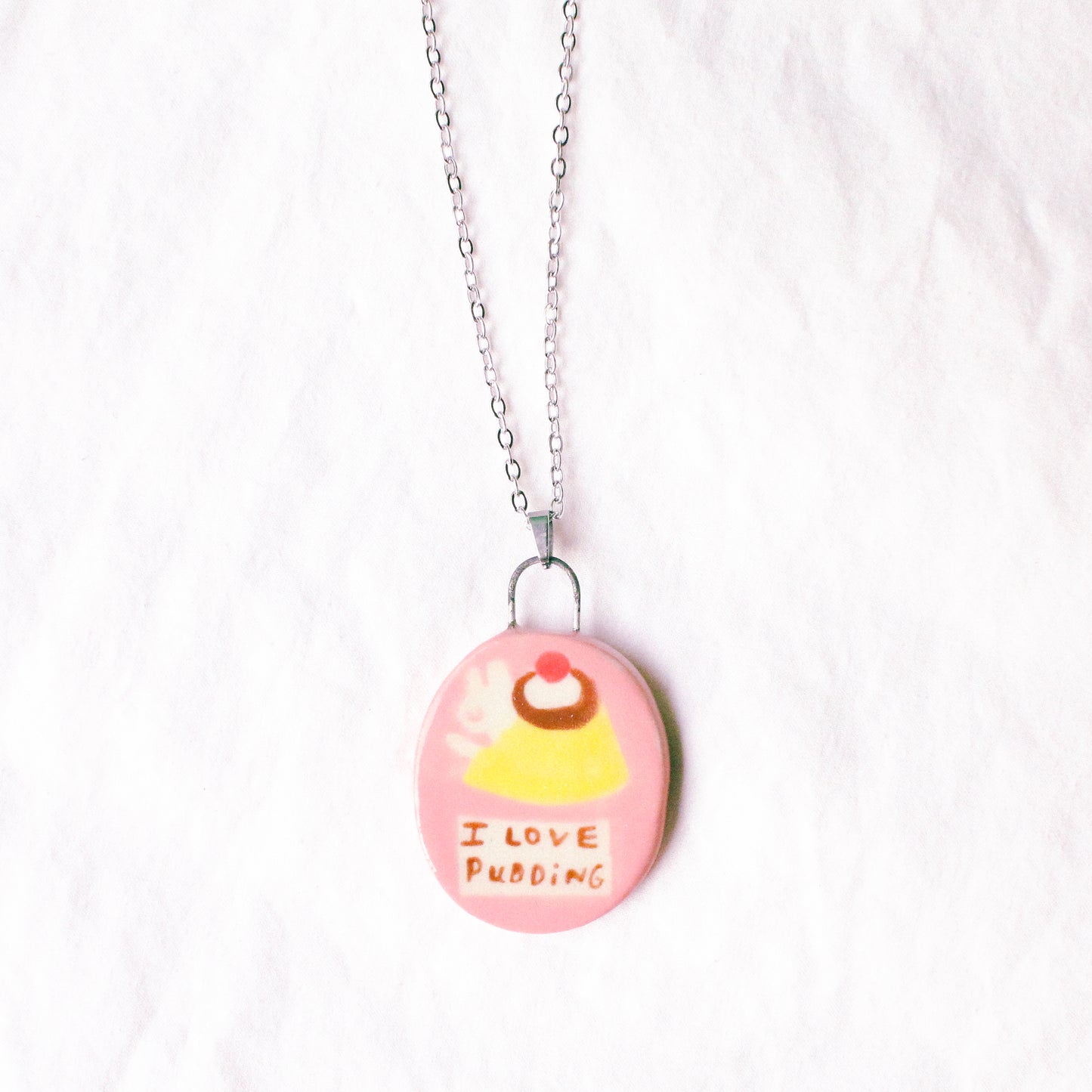 'I Love Pudding' Handmade Ceramic Necklace