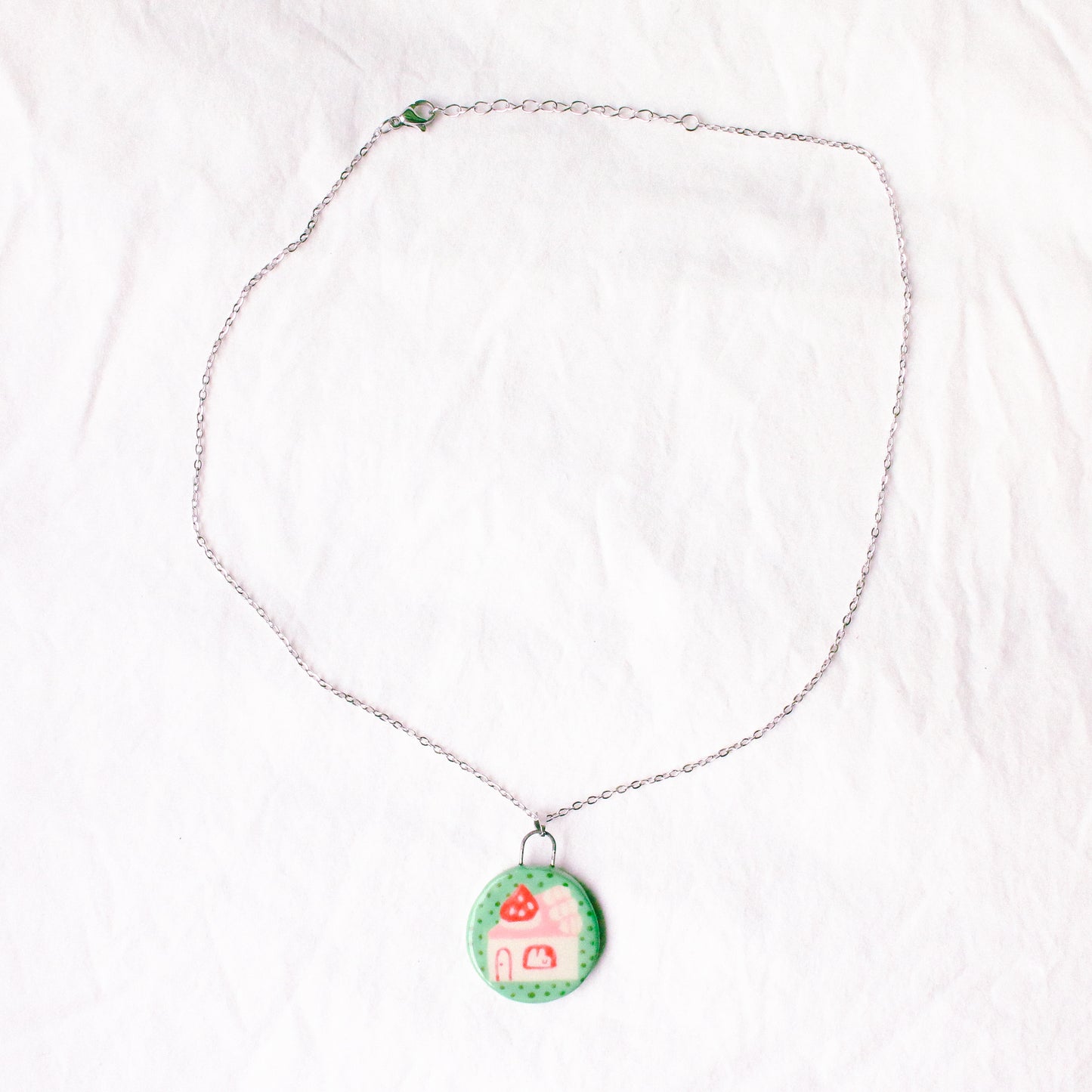 'Strawberry Cake House' Handmade Ceramic Necklace