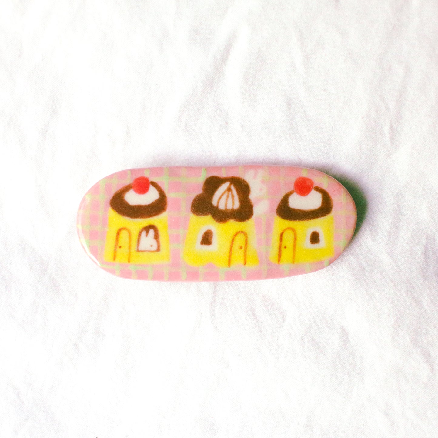 'Pudding Town' Handmade Ceramic Hair Clip (B-grade: Crazing)