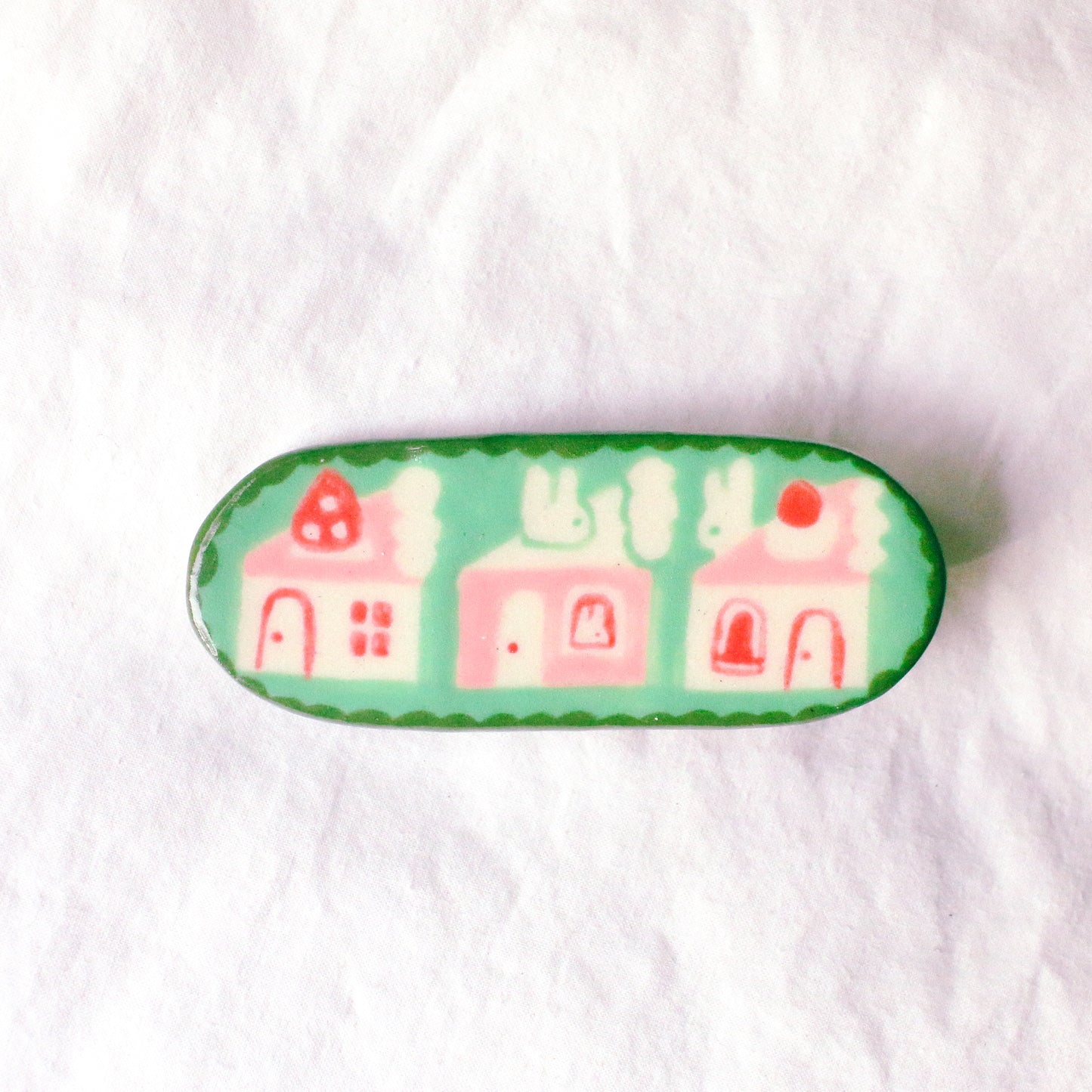 'Cake Town' Handmade Ceramic Hair Clip (B-grade: Crazing)