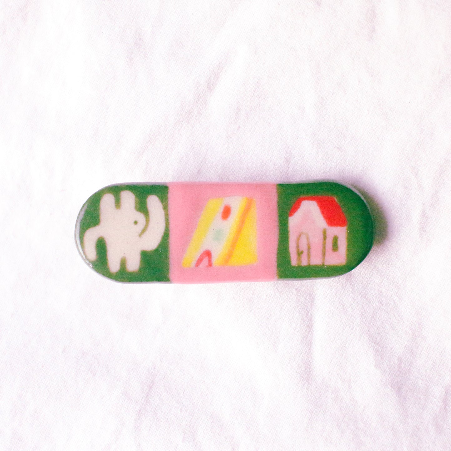 'Bunny, Fruit Sando, House' Handmade Ceramic Hair Clip (B-grade: Crazing)