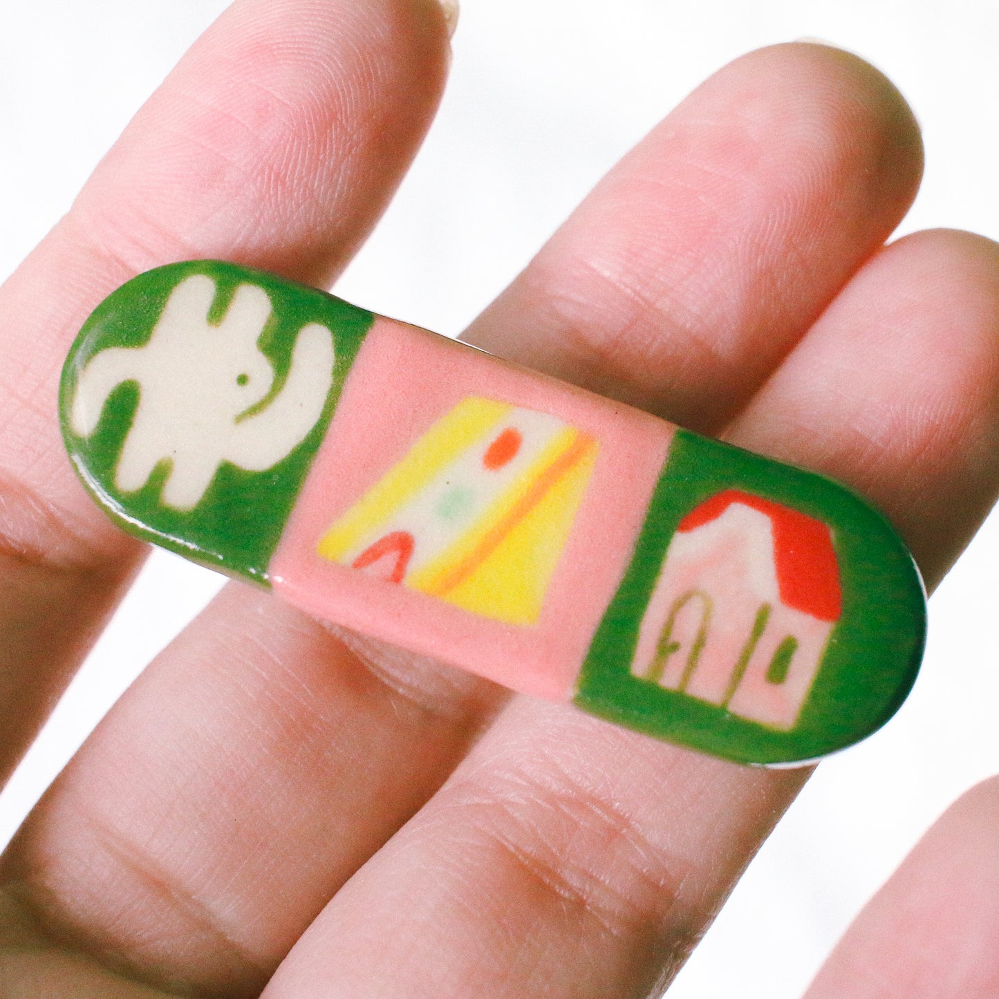 'Bunny, Fruit Sando, House' Handmade Ceramic Hair Clip (B-grade: Crazing)