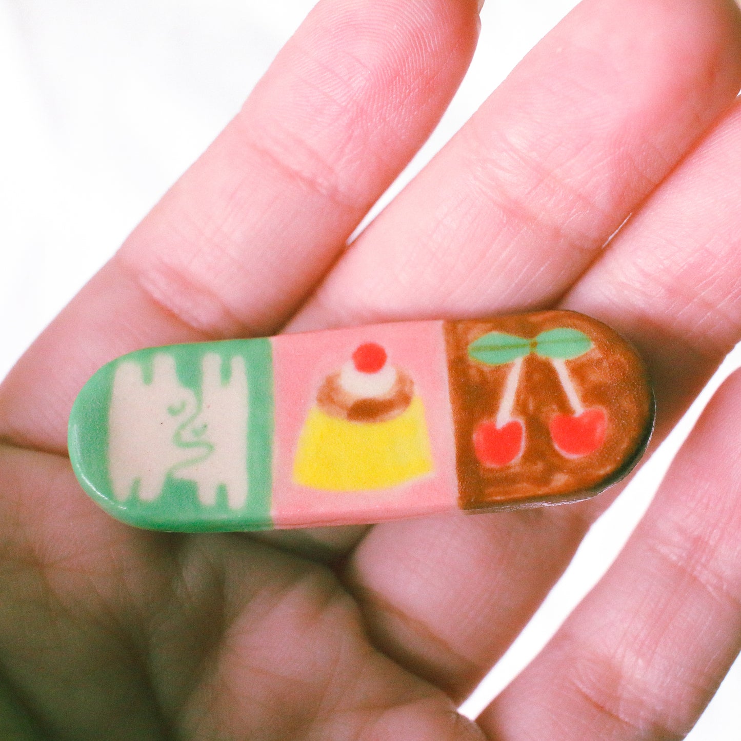 'Bunny, Fruit Sando, House' Handmade Ceramic Hair Clip (B-grade: Brown is too light)