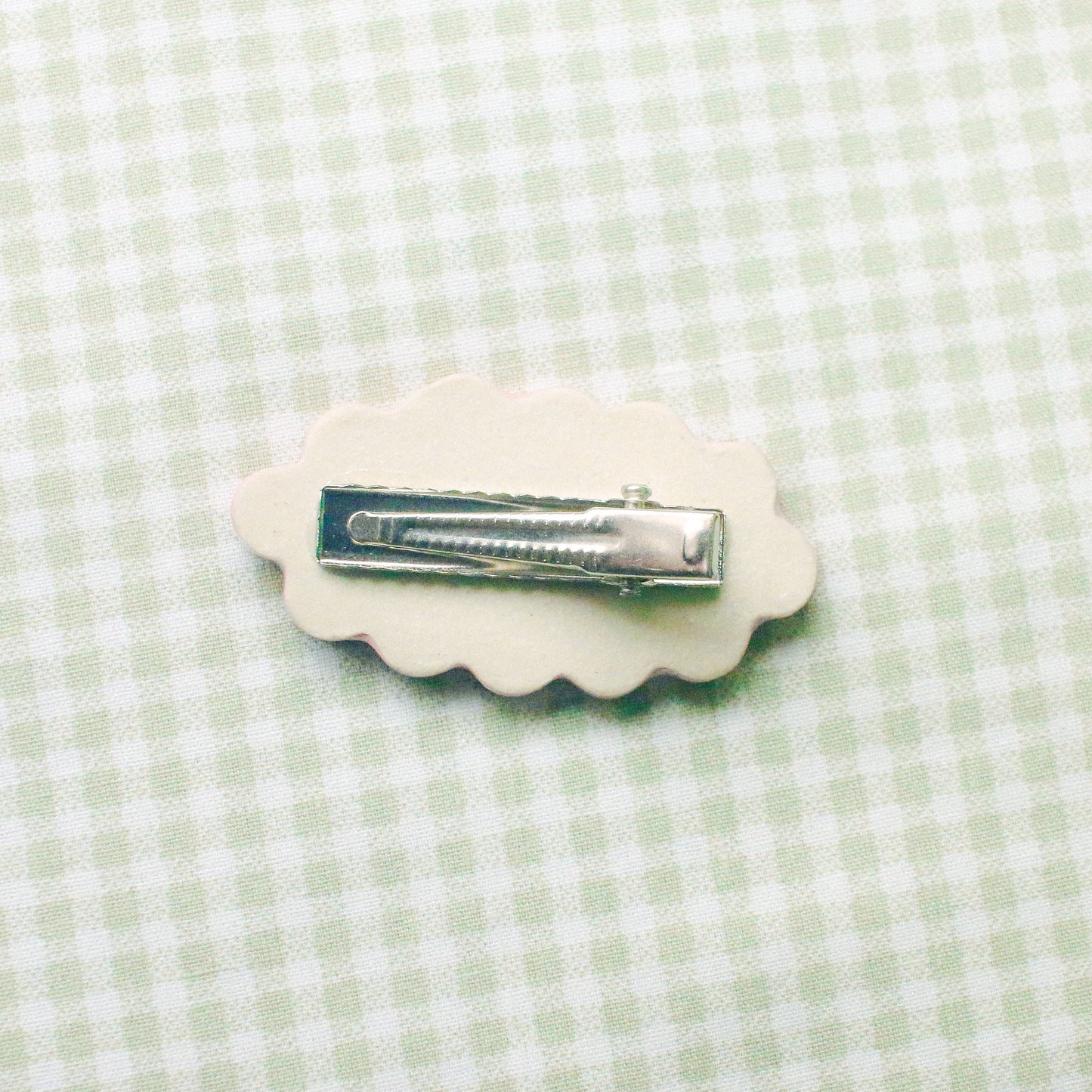 'Pudding a la Mode (Grid)' Handmade Ceramic Hair Clip (B-grade: Crazing)