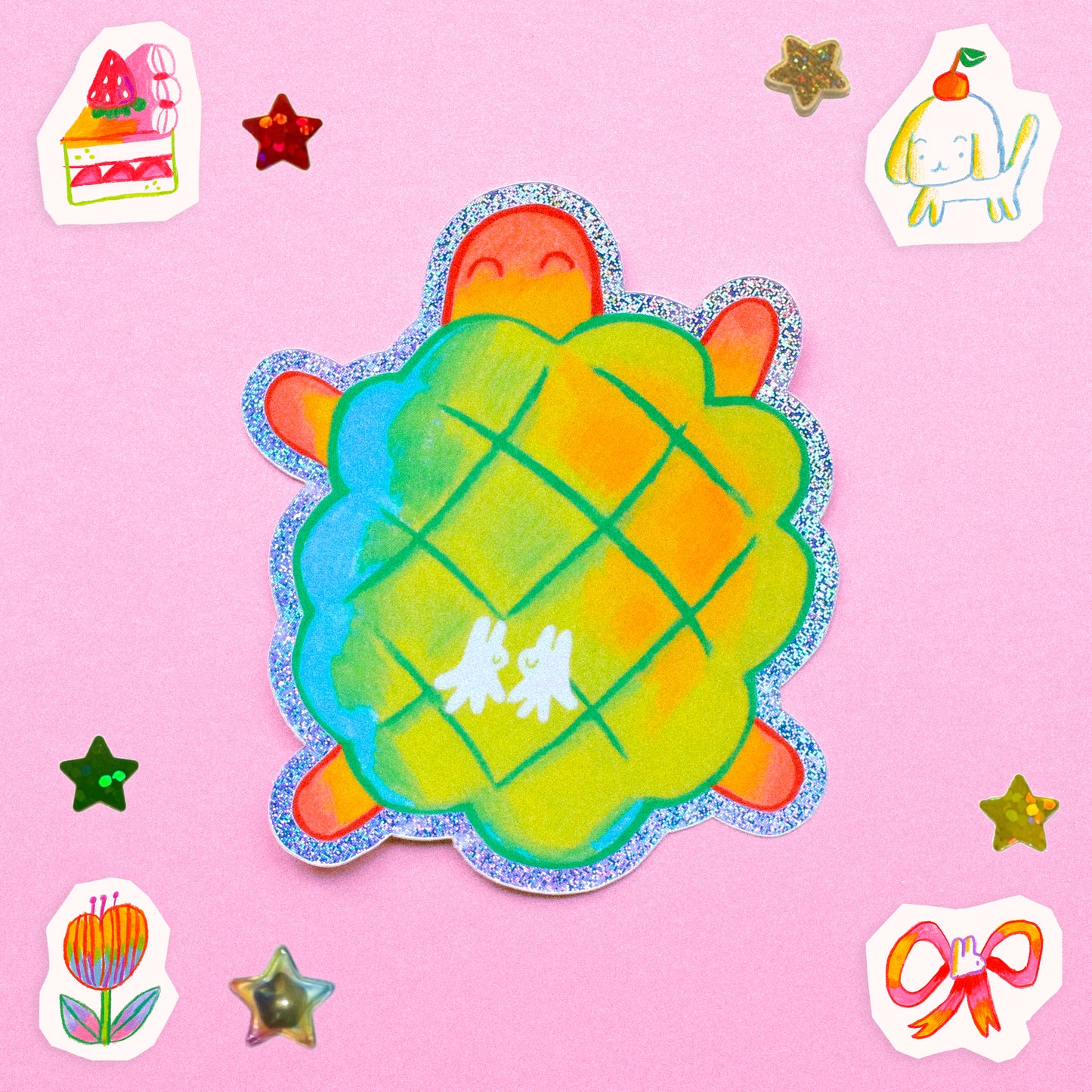'Turtle Melon Pan Bed' Glitter Vinyl Sticker