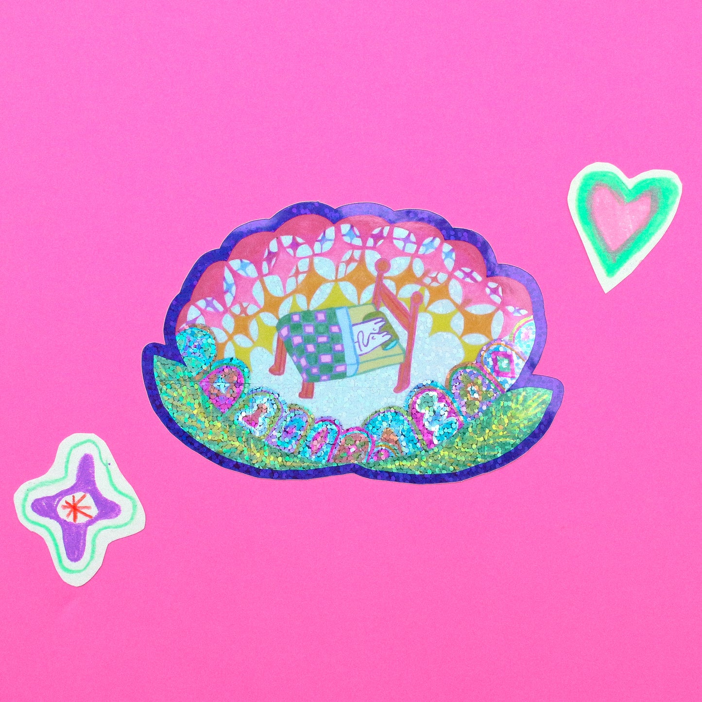 Midnight Garden 'Flower Bed' JUMBO (4 inch) Glitter Vinyl Sticker