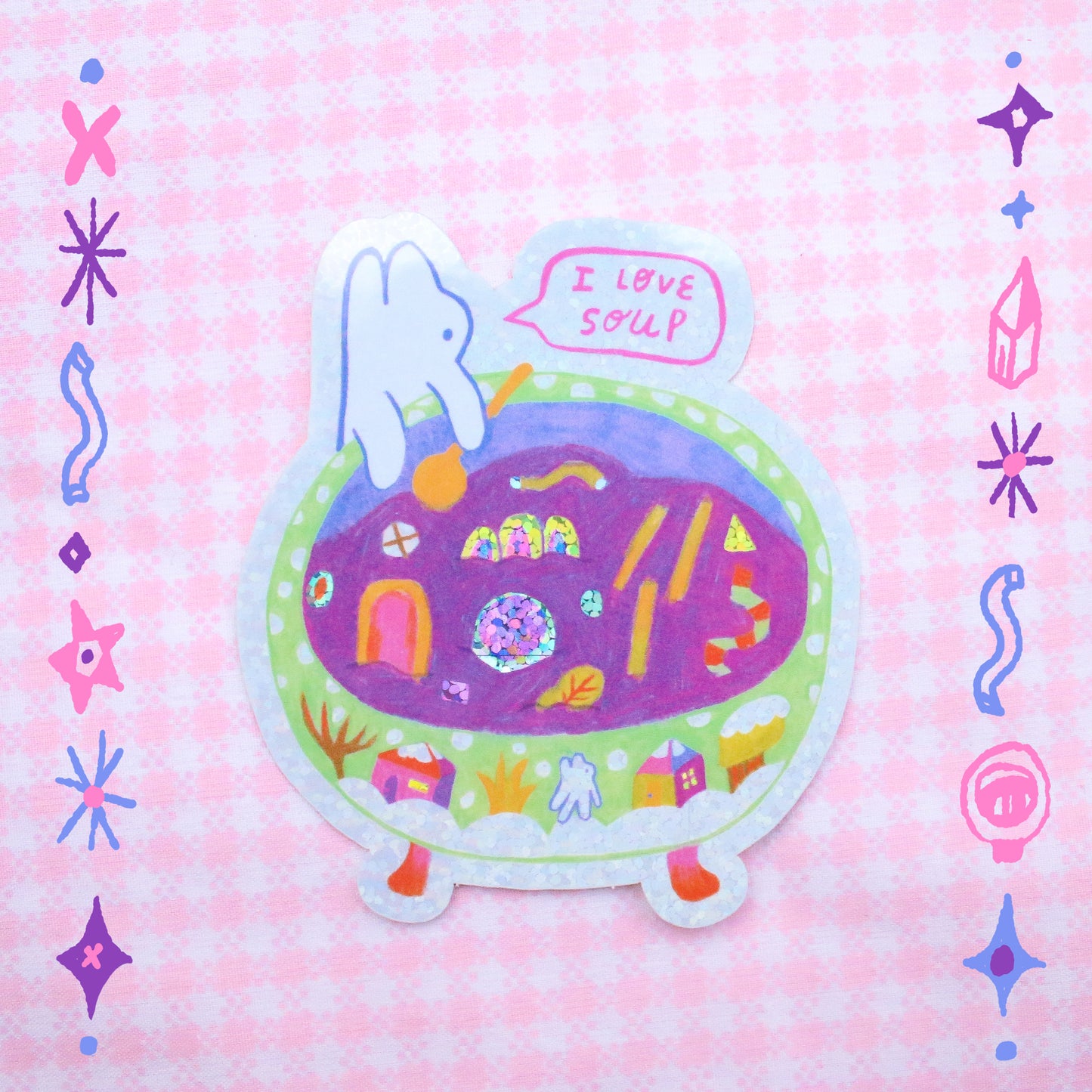 Cozy Winter 'I Love Soup' Glitter Vinyl Sticker