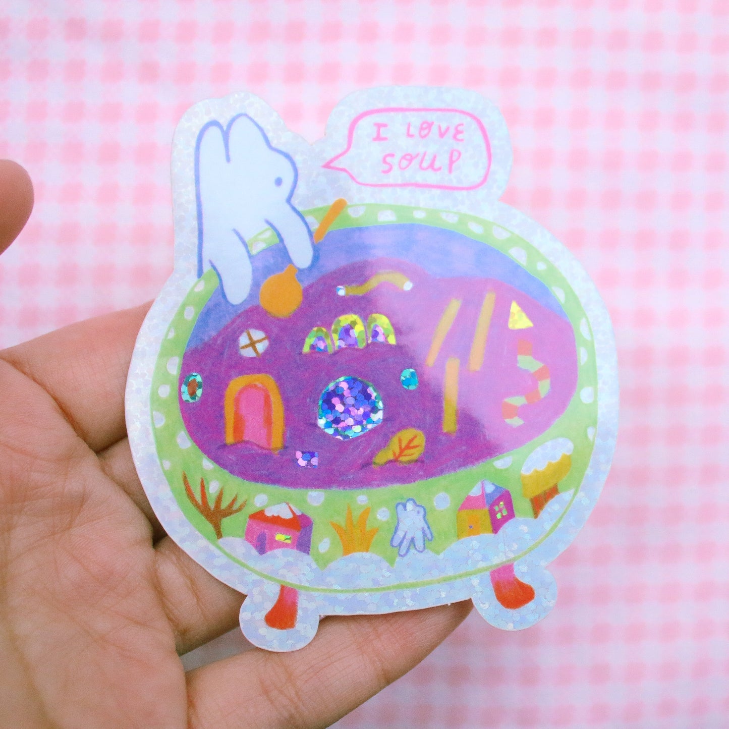 Cozy Winter 'I Love Soup' Glitter Vinyl Sticker
