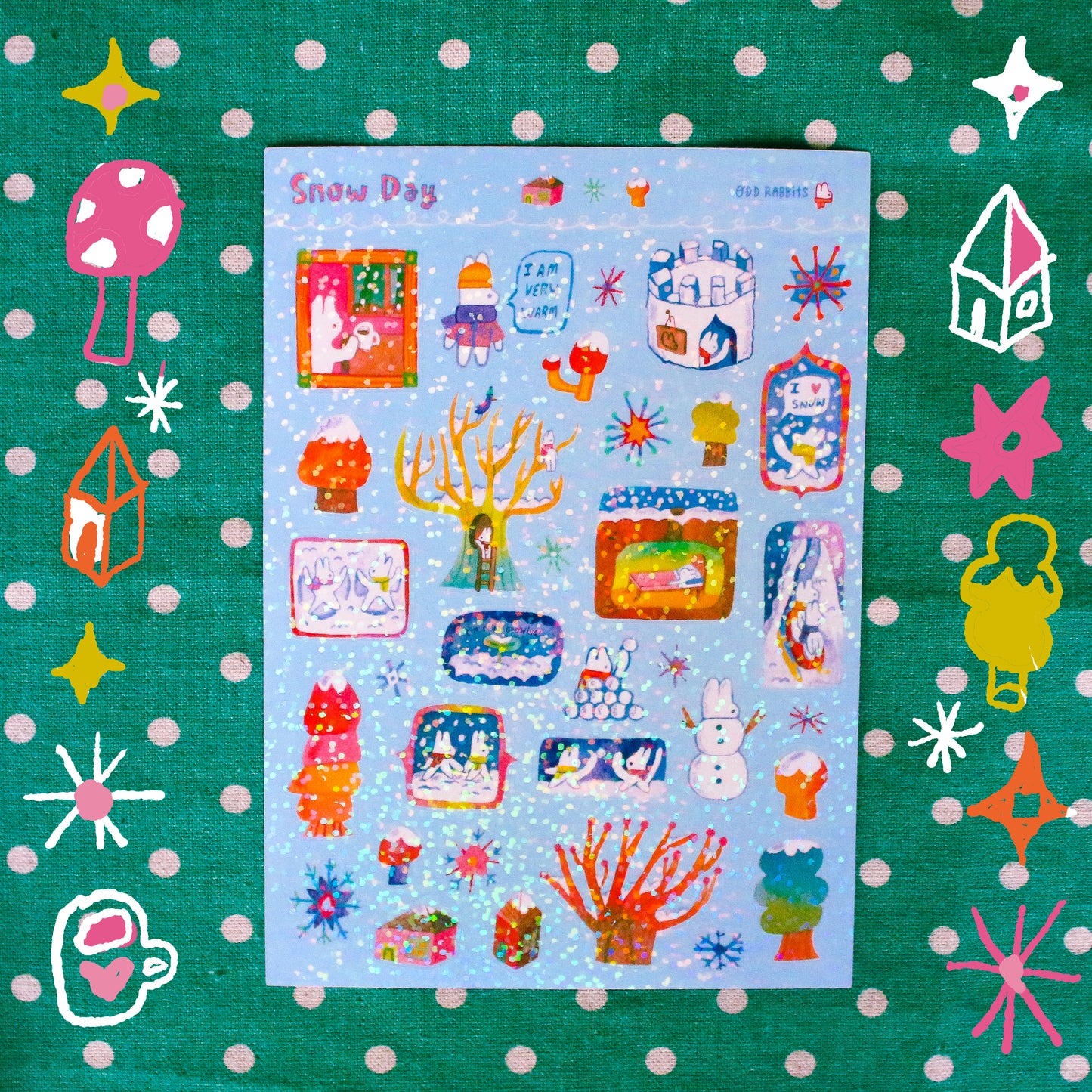 Cozy Winter 'Snow Day' Glitter Transparent Sticker Sheet