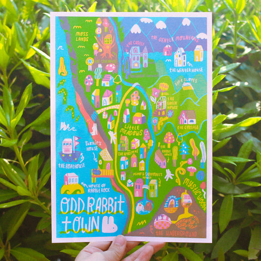 Odd Rabbit Town Map Risograph Print ~ 7x10