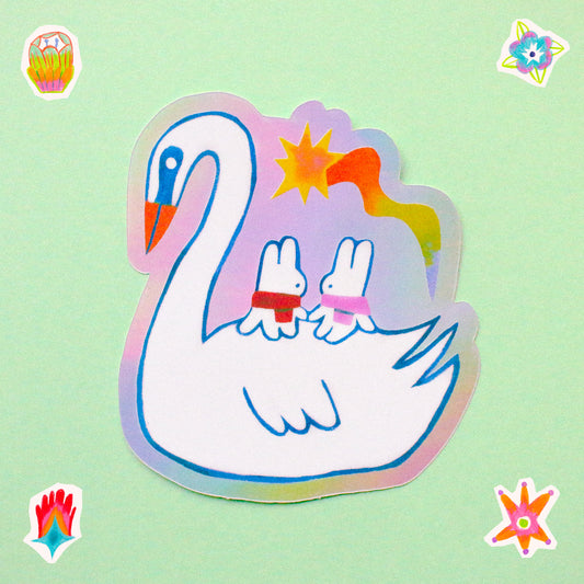 'Swan Ride' Holographic Vinyl Sticker