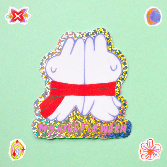 'My Heart is Warm' Glitter Vinyl Sticker