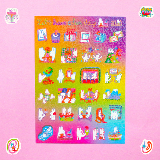 'Let's Have a Fun Day' A6 Glitter Transparent Sticker Sheet