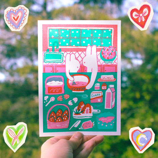 'Baking a Cake with You' Riso Print ~ 5x7