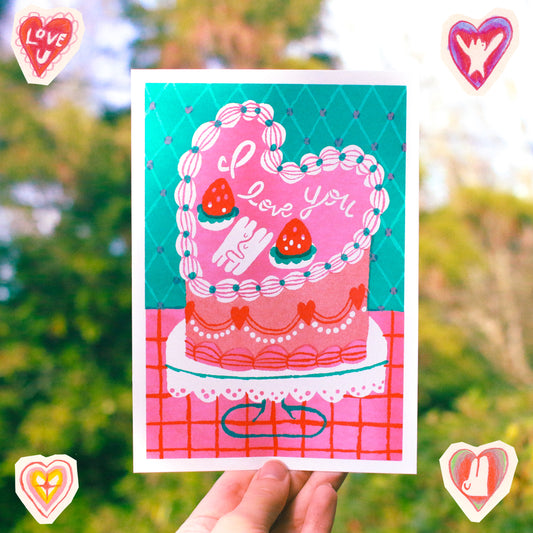 'Our Strawberry Cake' Riso Print ~ 5x7