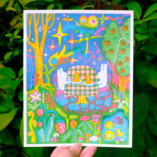 'Fruit Sandwiches Under a Sparkling Sky' Risograph Print ~ 8x10