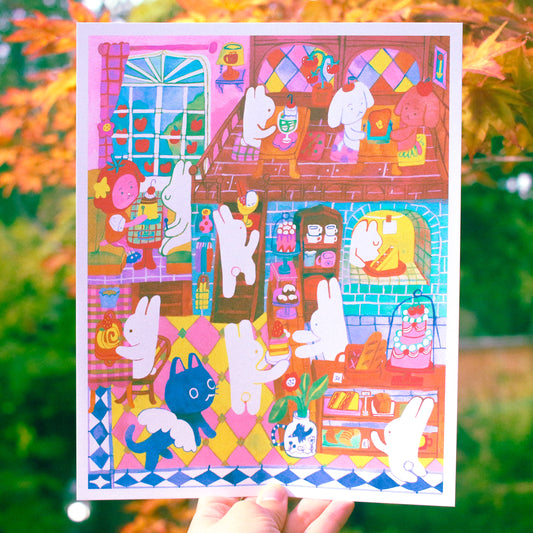 'Odd Rabbits' Cafe' Art Print ~ 8x10