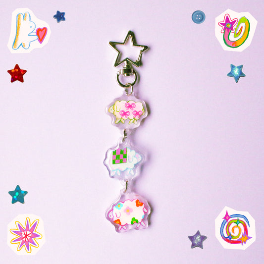 'Three Well Dressed Sheep' Glitter Acrylic Charm