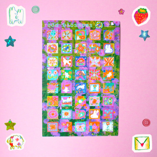'Odd Blossoms' Frosted Glitter A6 Sticker Sheet