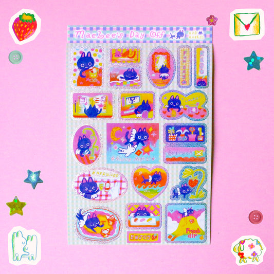 'Maebee's Day Off' Glitter A6 Sticker Sheet