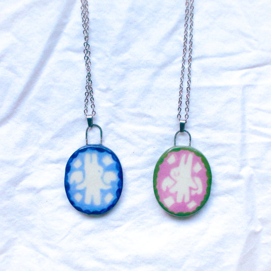 SET OF 2 'Bunny Angels' Handmade Ceramic Necklaces