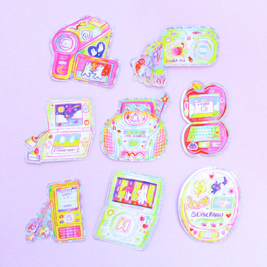 PACK OF 8 ~ Rabbit Retro Tech Small Vinyl Stickers