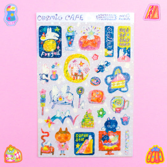 'Cosmic Cafe' Star Holo Transparent A6 Sticker Sheet