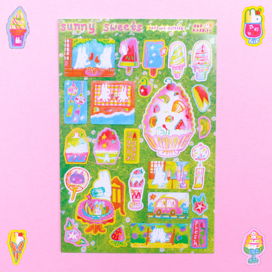 'Sunny Sweets' A6 Frosted Glitter Sticker Sheet