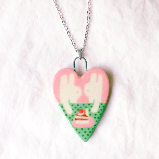 'Enjoying a Slice of Cake with You' Handmade Ceramic Necklace