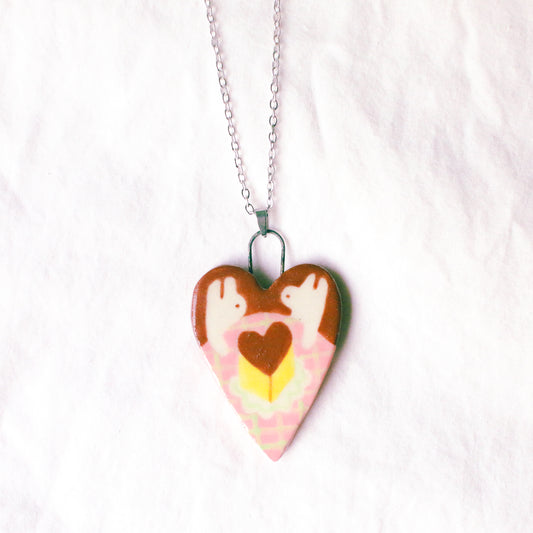 'Heart Shaped Pudding for You & Me' Handmade Ceramic Necklace