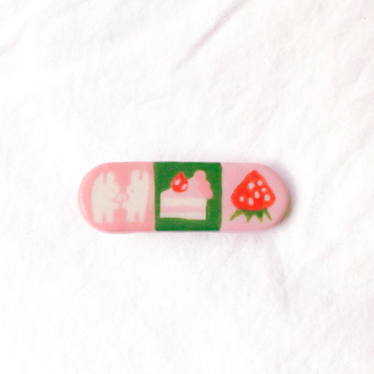 'Bunny Hug, Cake, Strawberry' Handmade Ceramic Hair Clip (B-grade: Crazing)