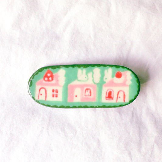 'Cake Town' Handmade Ceramic Hair Clip (B-grade: Crazing)