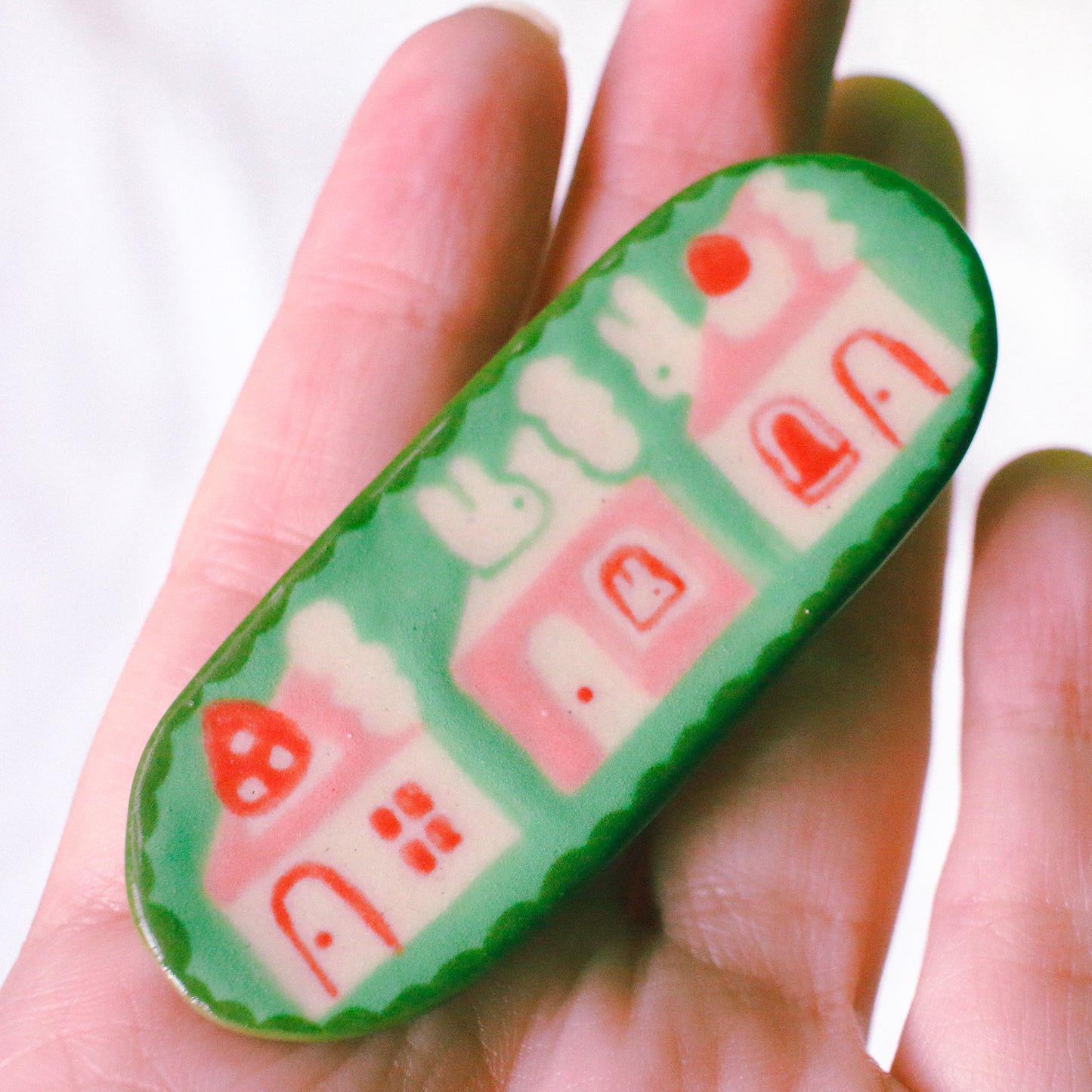 'Cake Town' Handmade Ceramic Hair Clip (B-grade: Crazing)