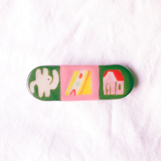 'Bunny, Fruit Sando, House' Handmade Ceramic Hair Clip (B-grade: Crazing)