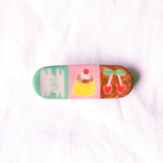 'Bunny, Fruit Sando, House' Handmade Ceramic Hair Clip (B-grade: Brown is too light)