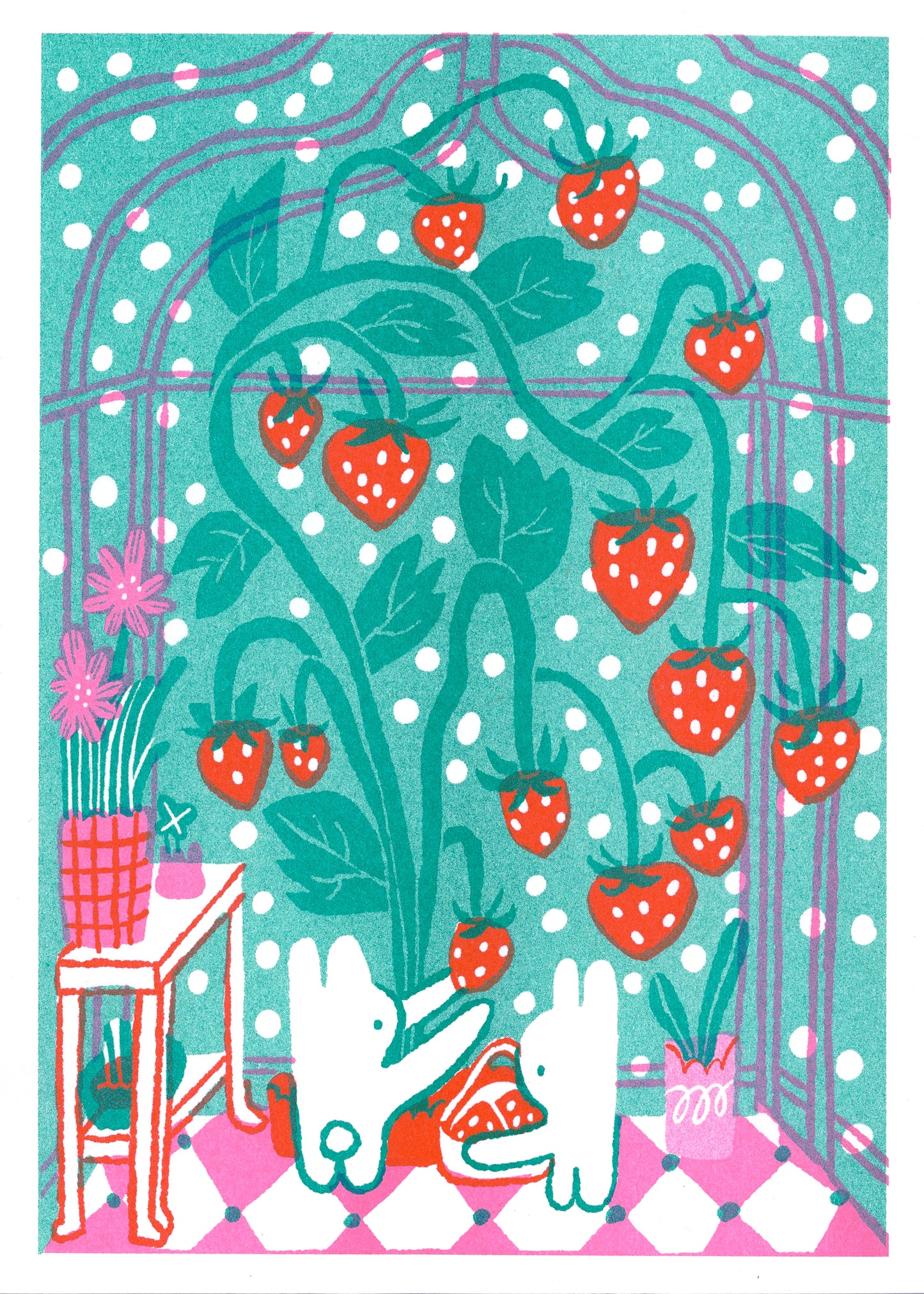 'Gathering the Strawberries' 5x7 Riso Print
